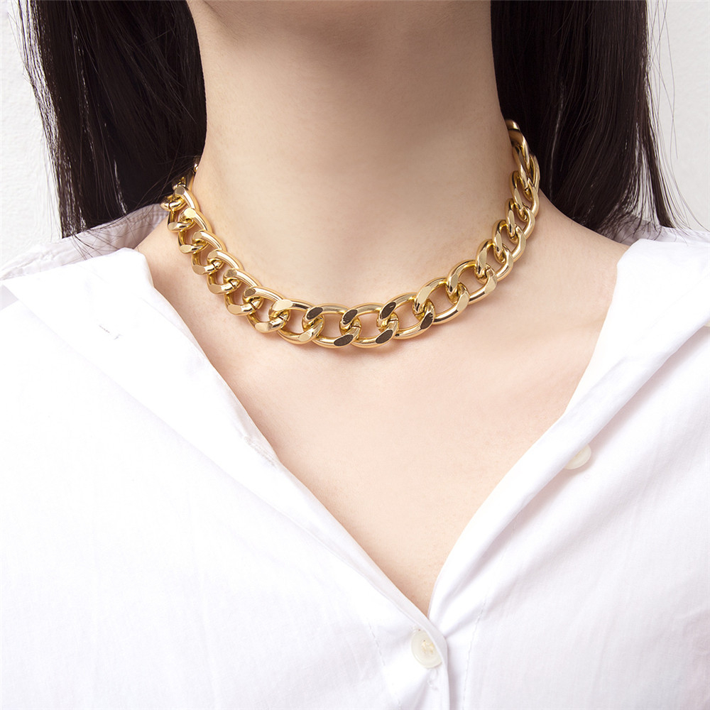 Kalung Choker Retro Rantai Besar Pipih Edgy Style Chain Necklace Import