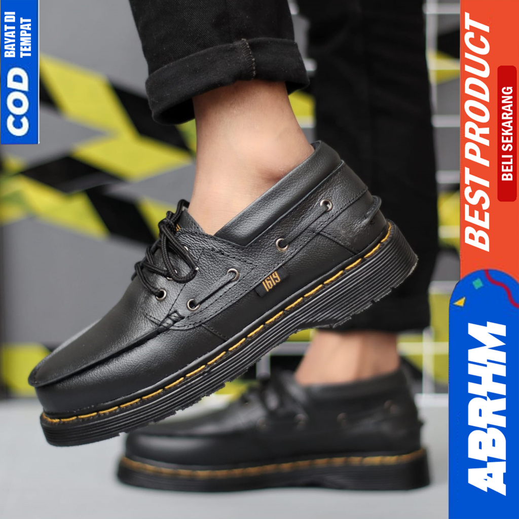 ABRHM Sepatu Docmart Kulit Casual Formal Pantofel Hitam Pria