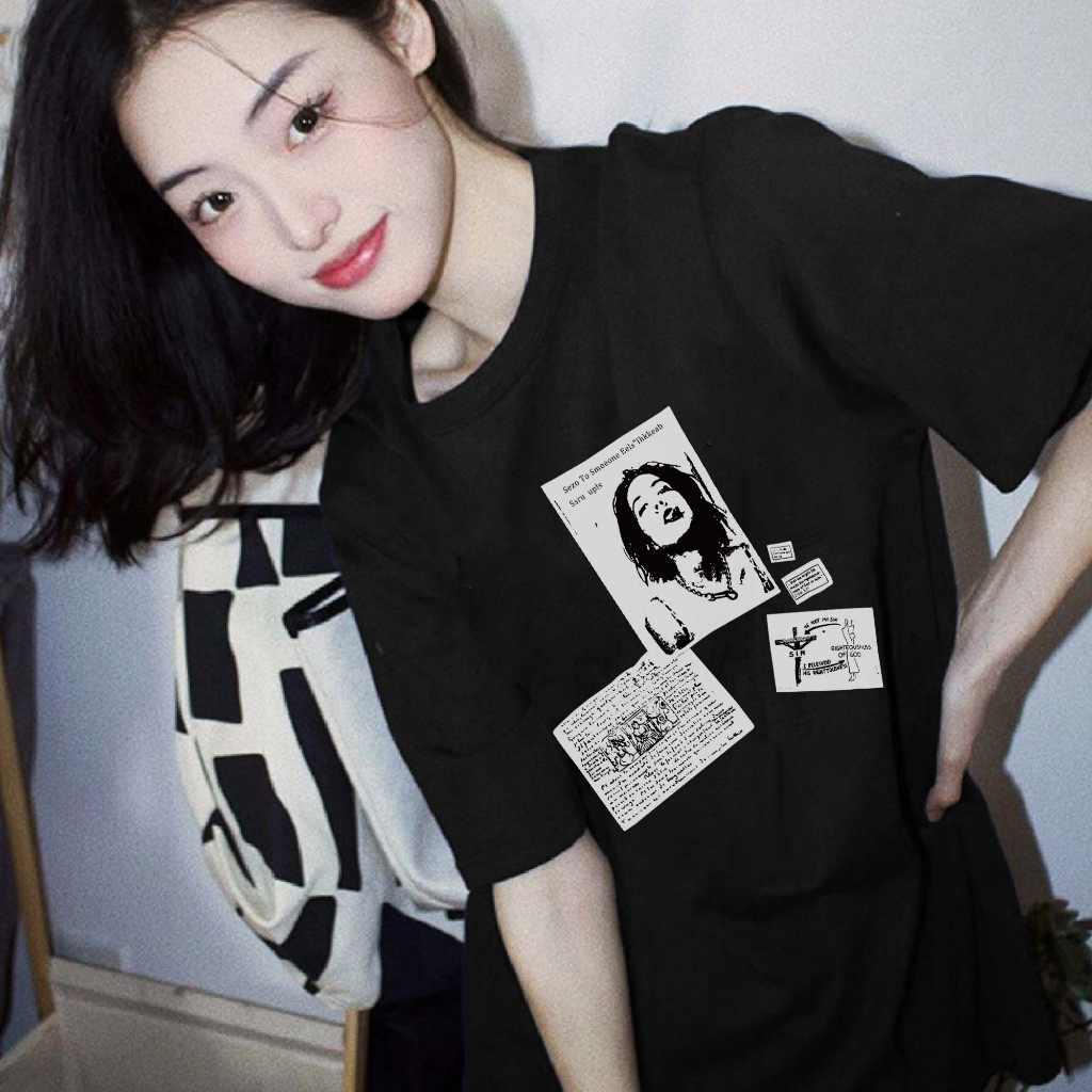 Baju Kaos Korea Wanita Lengan Pendek Cartoon Motif Graffiti Printed T-shirt Kaos Oversize Wanita Import