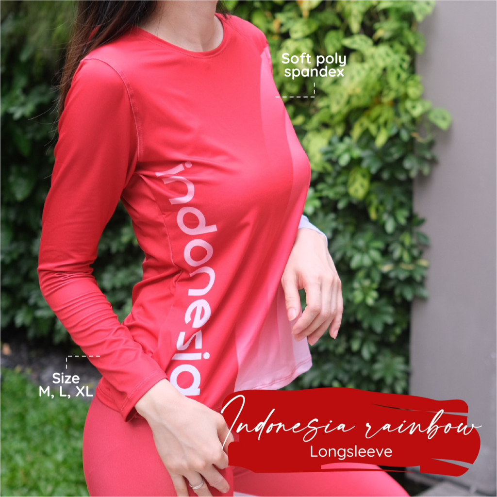 INDONESIA RAINBOW GRADASI MERAH PUTIH LONGSLEEVE BAJU OLAHRAGA  TANGAN PANJANG WANITA BAJU ZUMBA AER