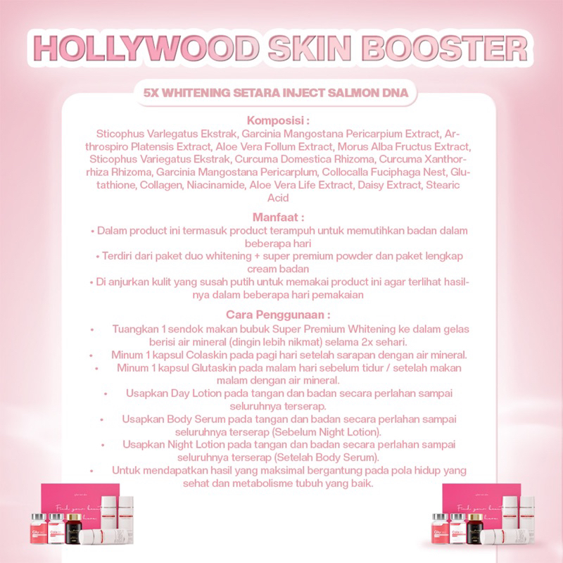 Glutaindo Hollywood Skin Booster / 15X Whitening Setara Inject Salmon DNA