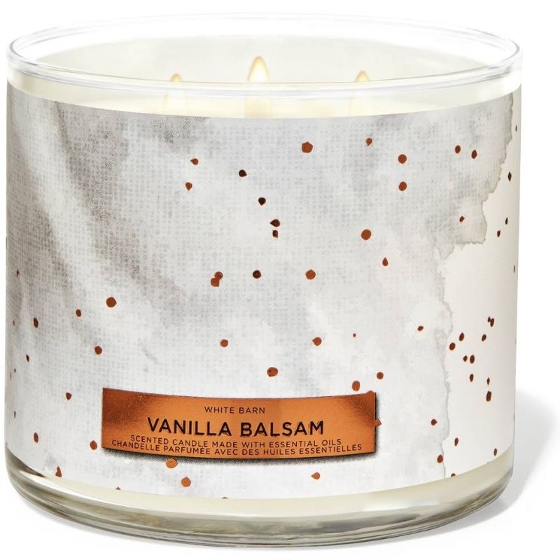 BATH AND BODY WORKS BBW VANILLA BALSAM 3 WICK SCENTED CANDLE MADE WITH ESSENTIAL OILS 411 G