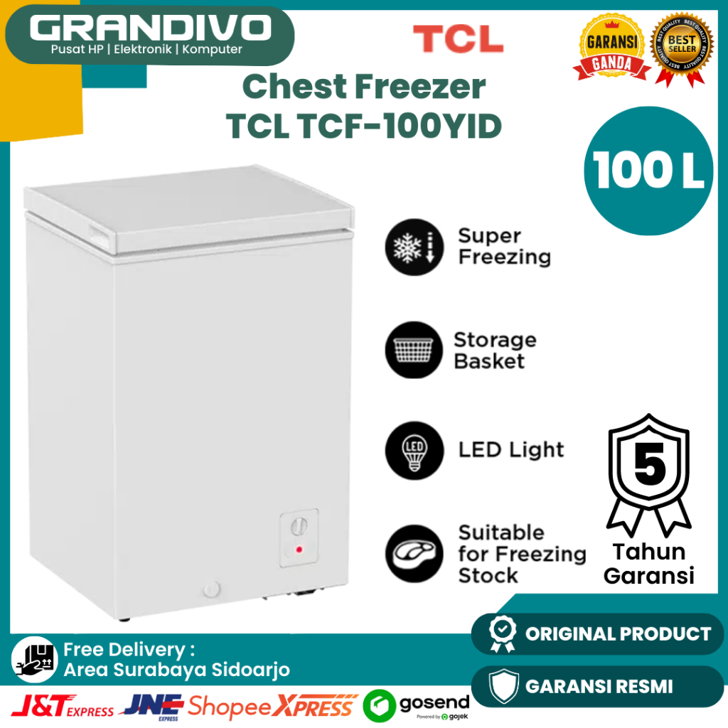 Freezer TCL 100 Liter Box Freezer TCL TCF 100YID Garansi Resmi TCL - Grandivo