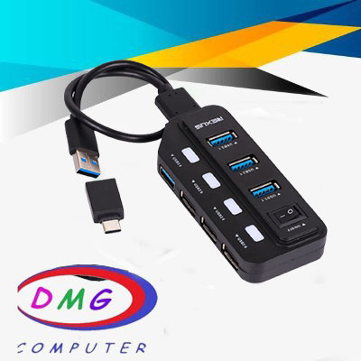 USB Hub Rexus 3.1 H332 7 Port + Converter Type C | RXH-332