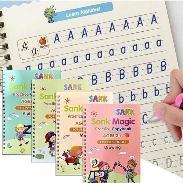 4Pcs Buku Ajaib Belajar Menulis Anak / SANK Magic Book Latihan Menggambar Menulis Menghitung / Magic Book Prasekolah PAUD TK CBKS