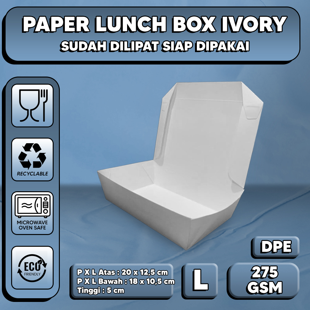 Lunch Box Paper White Size L - Lunch Box Kertas Ukuran L - Paper Box Lunch