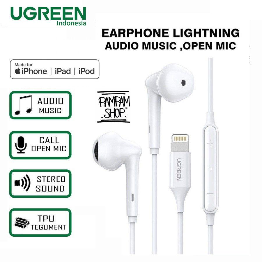 UGREEN ORIGINAL Earphone In Ear Jack Lightning Headset Handsfree Ori MFI Made For iPhone 11 12 13 iPad