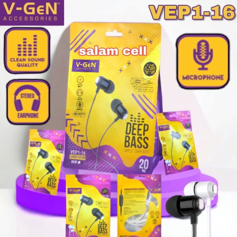 Headset V-Gen VEP1-16 1Pack Isi 20pcs VGeN VEP1 16 Wired Earphones Original