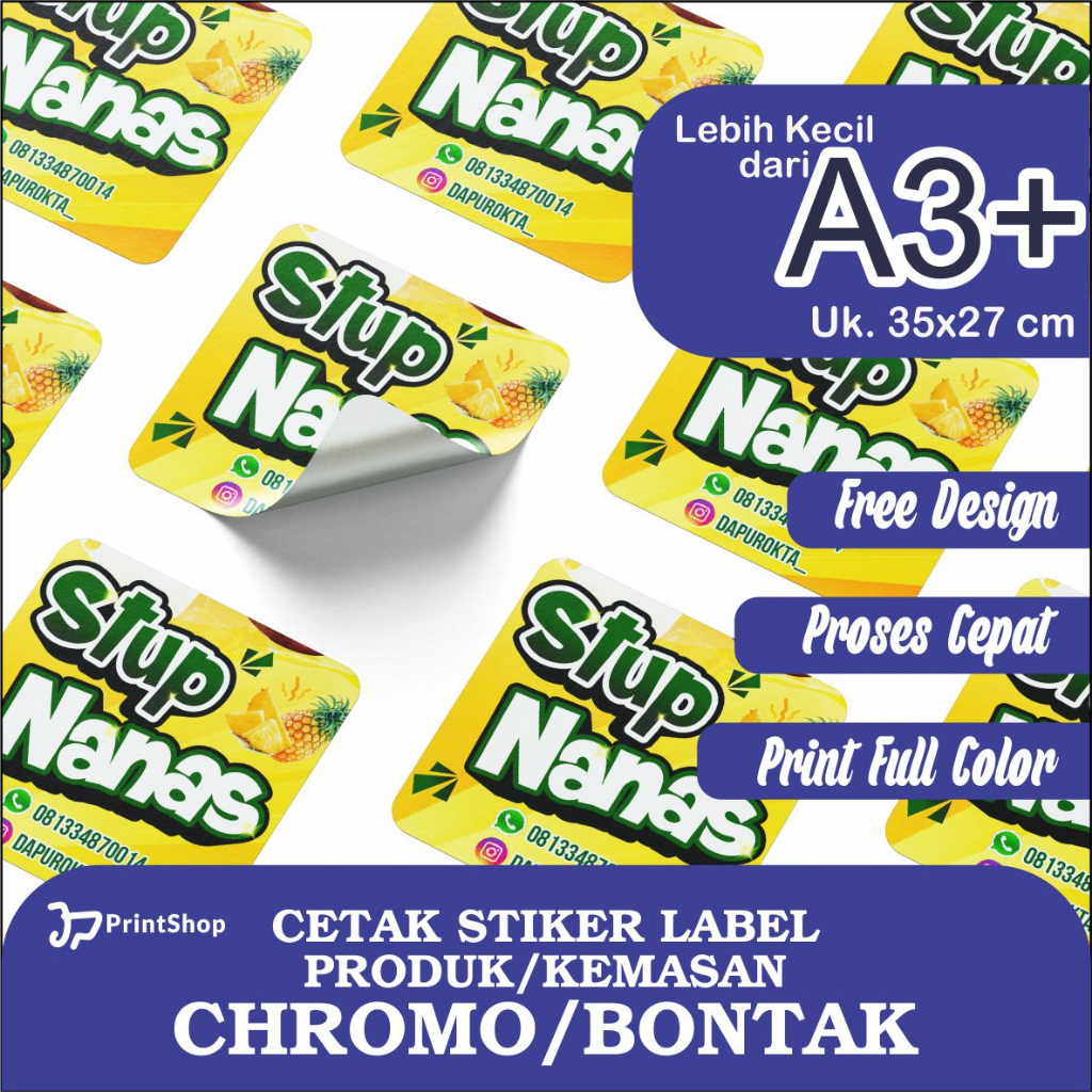 

CETAK STIKER CHROMO/BONTAK lebih kecil dari A3+ I PRINT STIKER CHROMO MURAH I PRINT STIKER CHROMO/BONTAK UKURAN 27X35 CM I PRINT STIKER MURAH