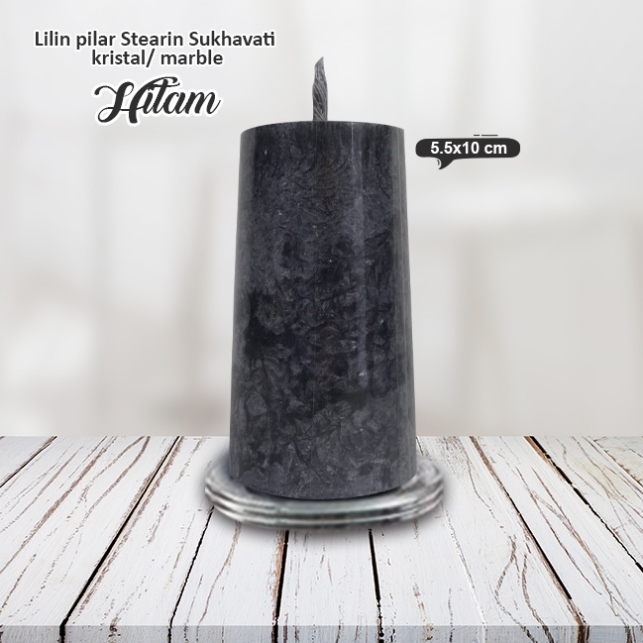 Lilin Hitam Stearin Candle Marble Kristal Sukhavati Serbaguna 10cm