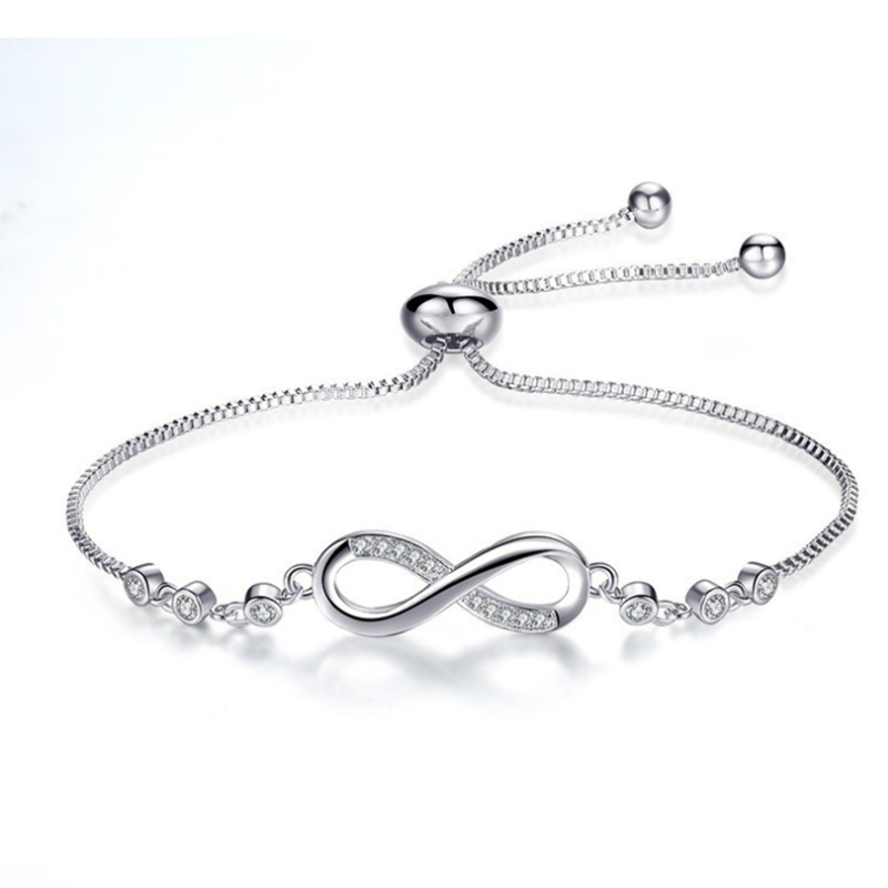 COD❤Wanita Korea Gelang Mewah Zirkon Bunga Berlian Imitasi Gelang Emas Disesuaikan Fashion A one-Figure 8 perak