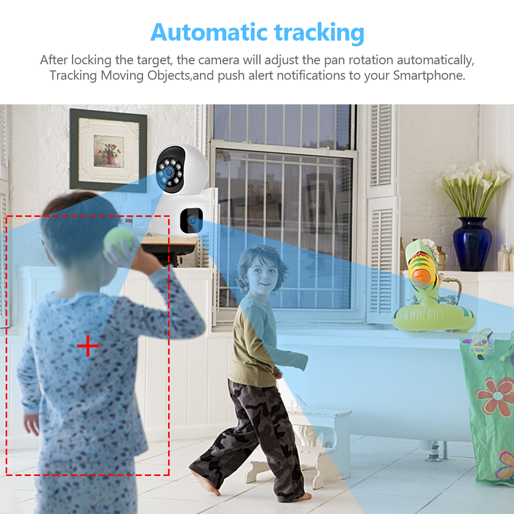 Hamrol 4MP Dual Lens WiFi Camera Dual Screen Baby Monitor Auto Tracking Ai Human Detection Indoor Home CCTV Security Camera