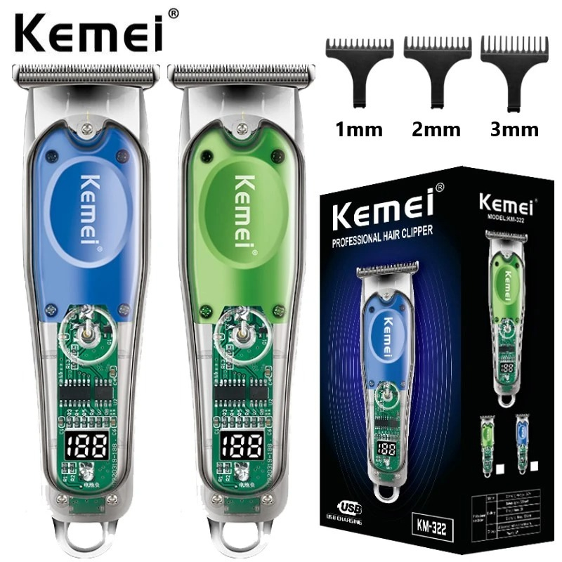 Kemei KM-322 Hair Trimmer Rechargeable Cukur Rambut Transparant