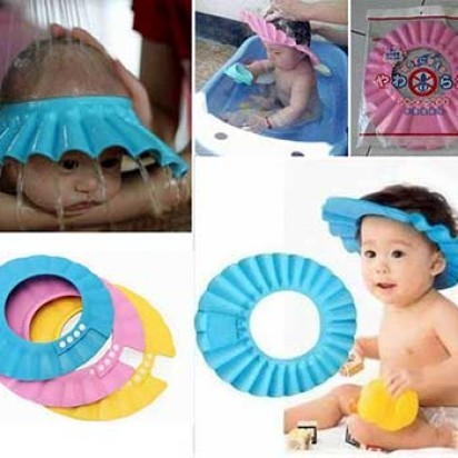 Topi Keramas Anak Kancing Dengan Penutup Telinga Shower Cap Mandi Bayi