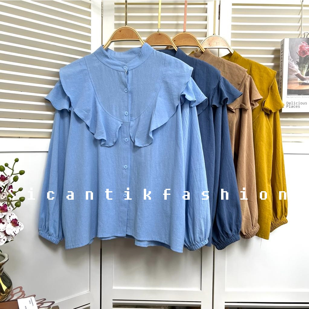 Kemeja Wanita Style Korea / Kemeja Kekinian / Kemeja Linen Angel Premium / Shirt Wanita