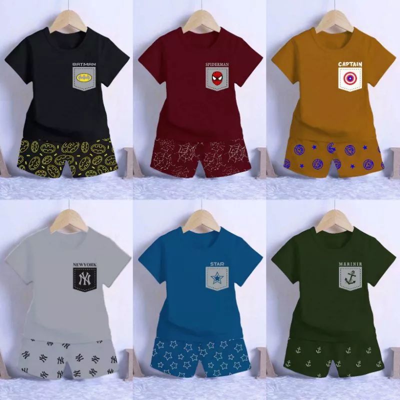 Setelan anak laki laki / Pakaian anak laki laki motif Logo kantong