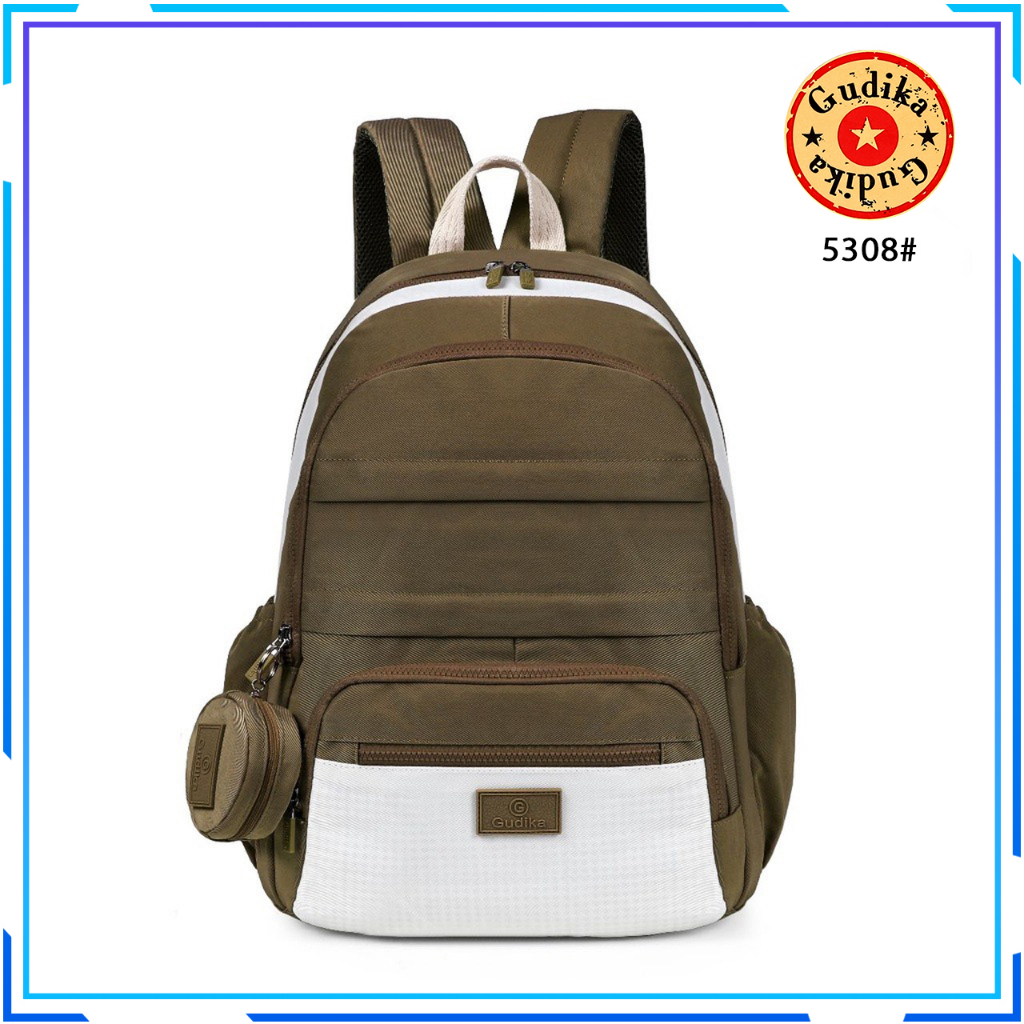 GUDIKA 2tone 308 // Tas Ransel Laptop Wanita Kekinian Import Original Bahan Nylon Waterproof Anti Air Premium Korea Terbaru bisa muat banyak barang dan banyak slot