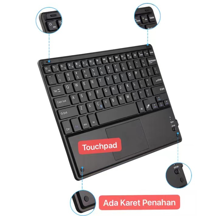 Wireless Keyboard Koneksi Bluetooth Keyboard Biasa / Trackpad Touchpad Untuk Tablet Ipad Android Phone