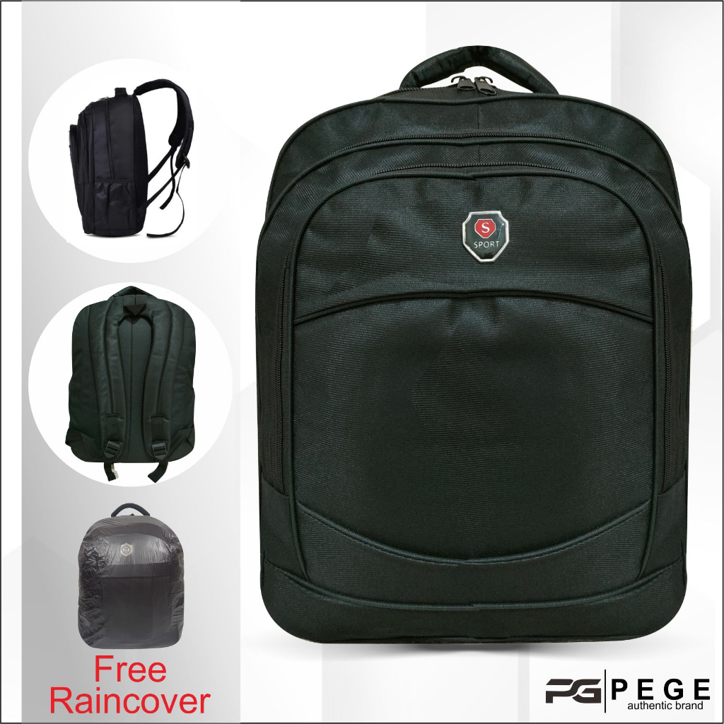 Tas Pria Ransel Laptop PEGE Enzio Model Simpel Polos Warna Hitam - PG 14