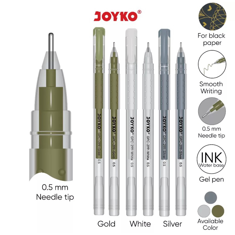 

(12 PCS) Pulpen Gold White Silver Color Gel Pen Pulpen Pena Joyko GPC-299 Premium Color 0.5 mm