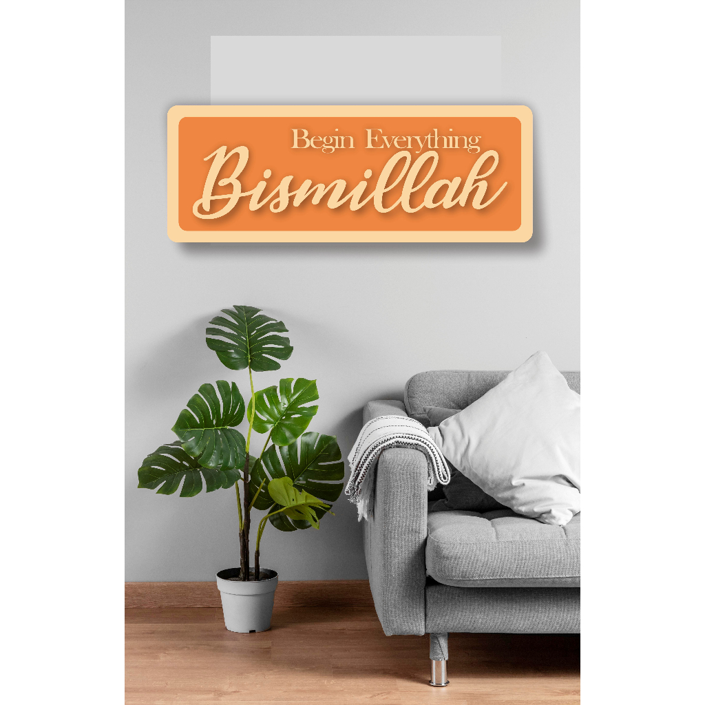 READY!!! Hiasan Dinding Bismillah Begin Everything, pajangan walldecor tulisan timbul