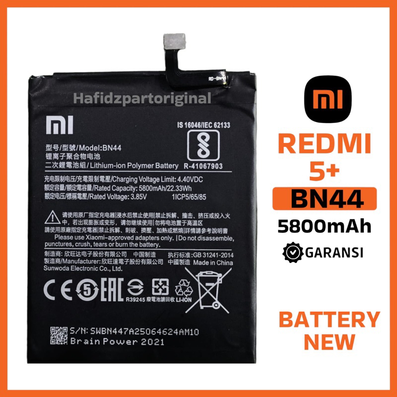 Baterai Batre Battery Redmi 5+ Plus BN44 Copotan Cabutan Bekas