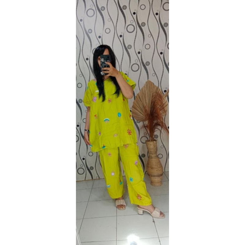 Piyama polos celana  depan Busui babydoll wanita Hits baju tidur perempuan one set jumbo pajamas