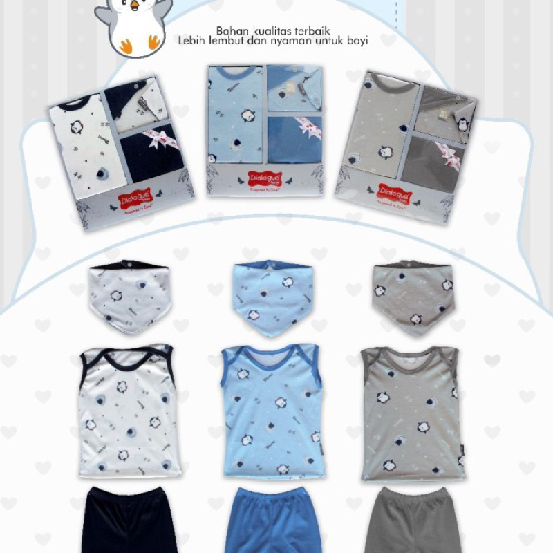 [Promo 9.9] Dialogue Baby Gift set seri pinguin DLB2550 / blue / baju set bayi biru / baju set ex ka