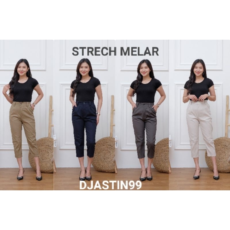 Chinos pants wanita 7/9 celana kerja bahan katun twill strech melar