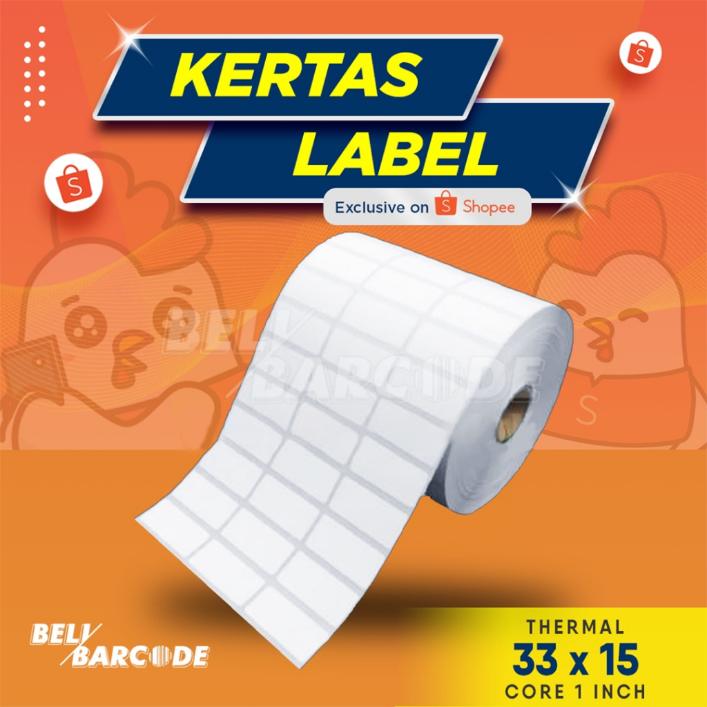 Stiker Label Barcode 33x15mm Thermal 3 Line isi 10000 Pcs