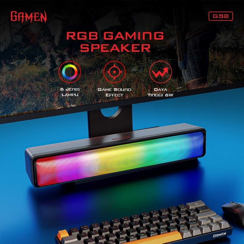 GAMEN GS8 Speaker Soundbar Gaming RGB Light Bass Komputer Laptop