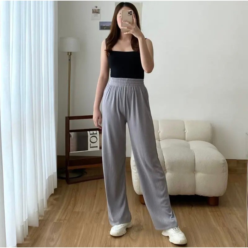 KINAN KULOT RAJUT KNIT PREMIUM HW KOREAN LOSE PANTS FULL KARET