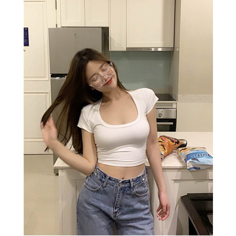 GirlWish Fashion Korean Sexy Crop Top U-Neck Kaos Sexy Crop Wanita 446