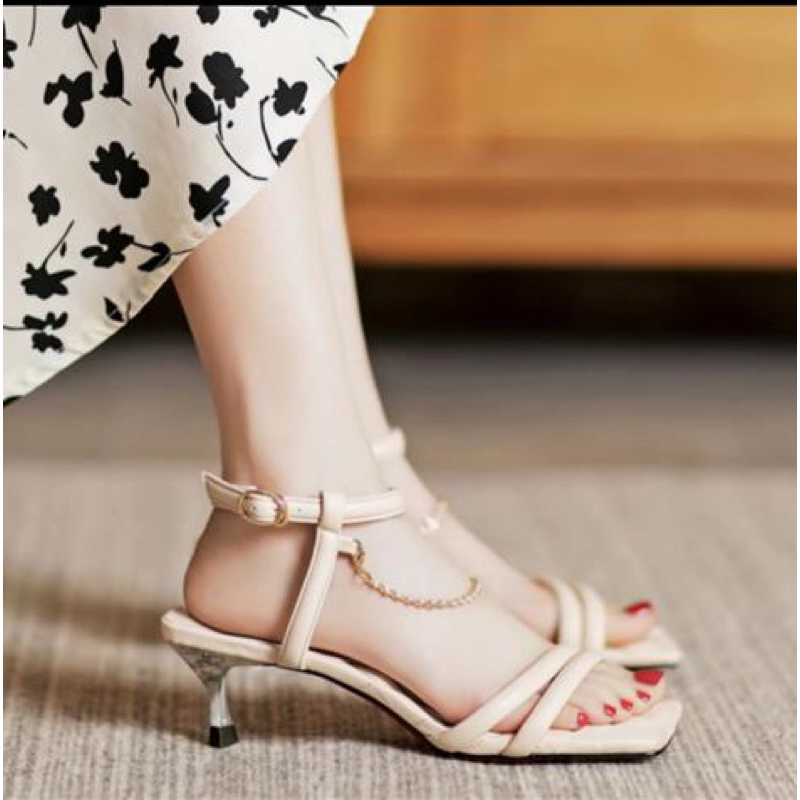 high heels mm06 gelang rantai 2in1 hak kaca