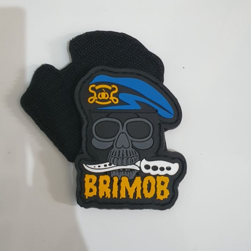 patch rubber logo tengkorak baret brimob / tempelan emblem karet velcro