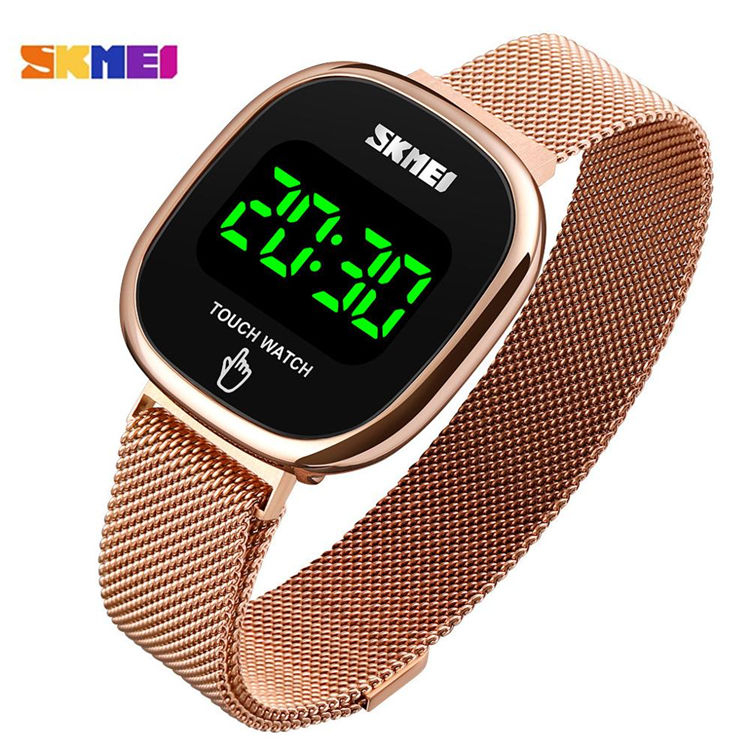 SKMEI 1589 Jam Tangan Wanita Digital SKMEI 1589 Layar Sentuh TOUCHSCREEN Tali Stainless Mesh Jam Tan