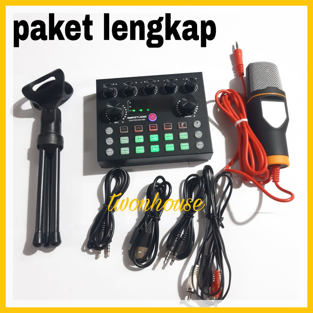 MIXER alat karaoke lengkap rumah mobil studio Microphone Mixer Kit Soundcard Audio Podcast with Condensor Mic