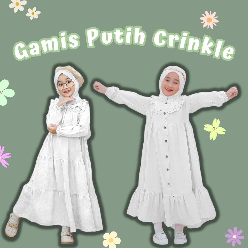 Gamis Putih Anak Perempuan / Gamis Set Hijab / Gamis Putih Crinkle / Gamis Anak Putih / Dress Anak Putih / Syakira Kids/ Syifa Kids