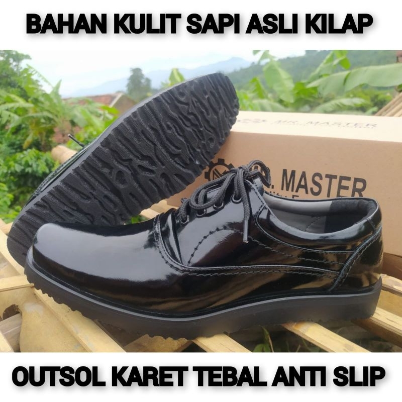 SEPATU PDH KULIT SAPI ASLI KILAP GLOSSY MERK MR MASTER SEPATU PDH DINAS KANTOR UNTUK TNI POLRI SECURITY SATPAM