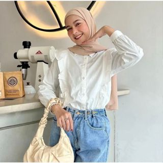 ZIA BLOUSE - Kemeja Wanita Rempel Depan Atasan Wanita Linen Blouse Wanita Korean Style