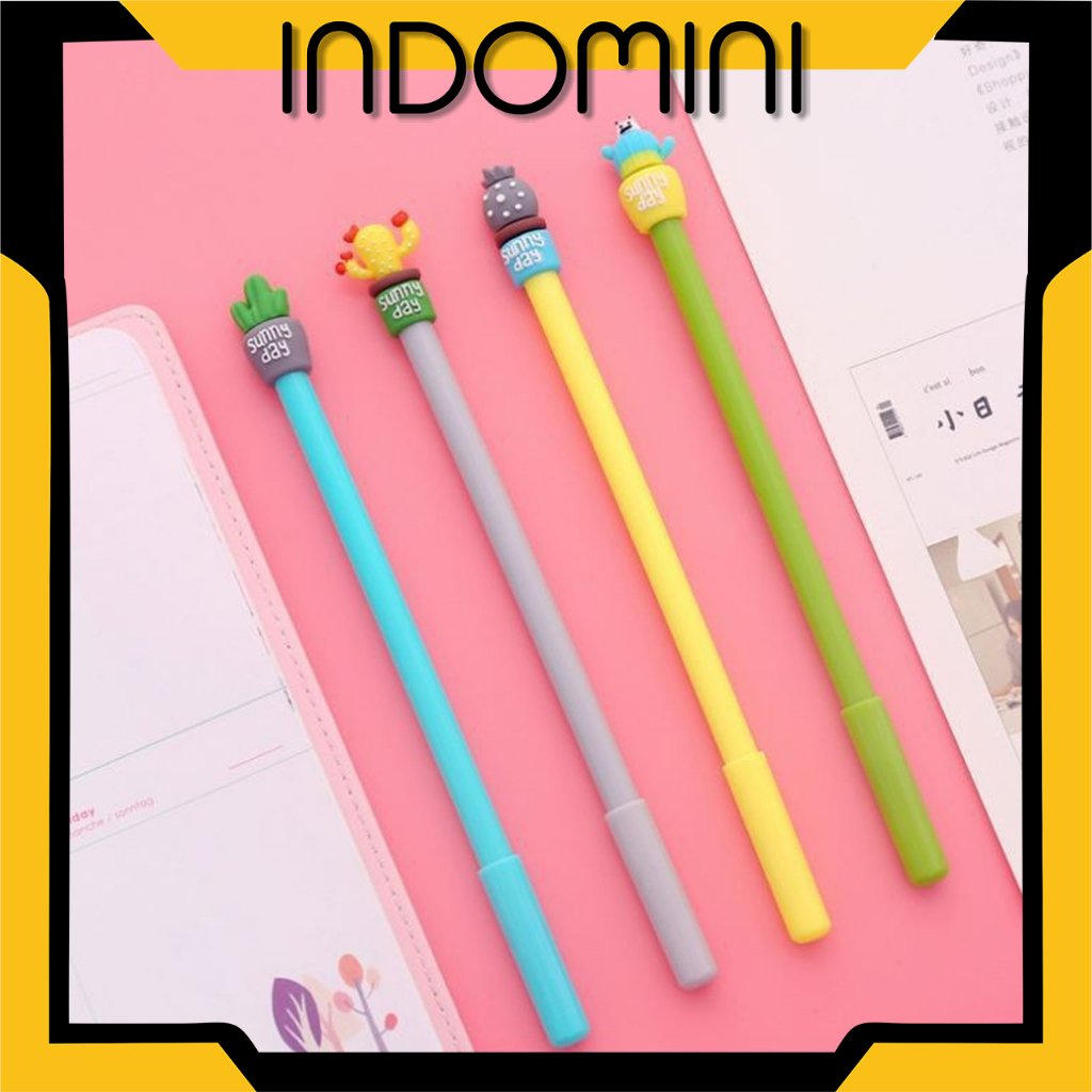 INDOMINI Pulpen Gel Karakter Kaktus / Pena Kaktus / Bolpen Gel / Pulpen Lucu Unik Bentuk Pot Kaktus S077