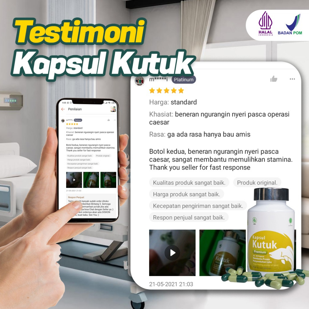 Kapsul Kutuk - Multivitamin 5x Luka Lebih Cepat Kering Sari Albumin Pasca Operasi Caesar Sesar Hernia Luka Diabetes Diabet Terapi Gagal Ginjal Gastritis TBC Infeksi Paru Isi 60 Kapsul