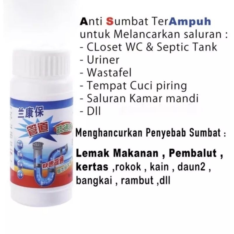 Serbuk Ajaib Pembersih Saluran Air Pembersih Kloset WC, Kamar Mandi, Wastafel Pembersih Pipa Paralon