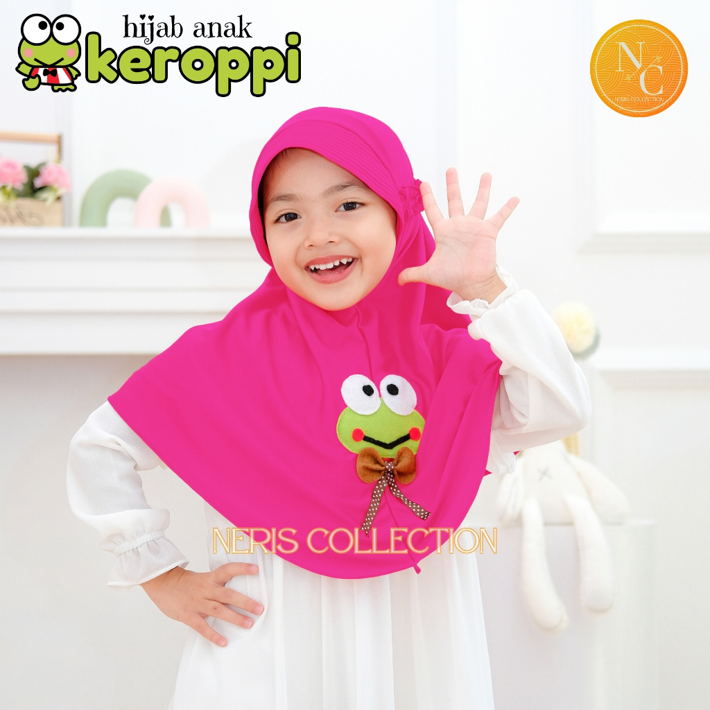 Bergo Anak Variasi Keroppi / Hijab Anak TK Kekinian / Hijab Anak TK Tali Karet / Jilbab Anak Karakte