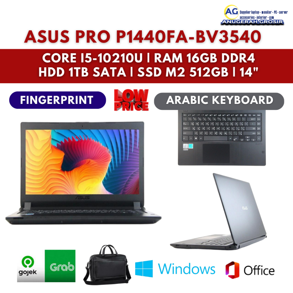 Laptop Baru ASUS Pro P1440FA-BV3540 Core I5-10210U RAM 16GB HDD 1TB + SSD 512GB 14" Murah