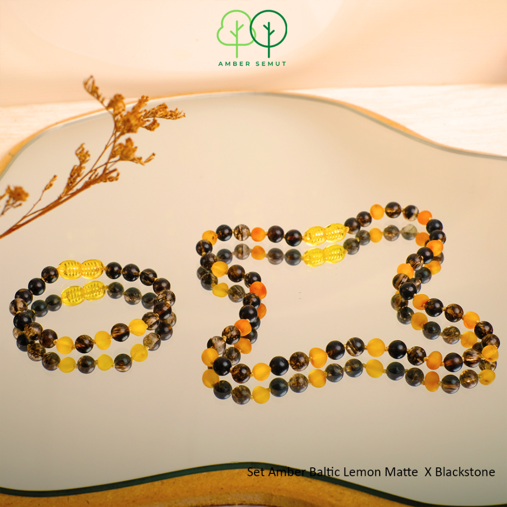 PROMO FREE GELANG - Kalung Amber Baltic Bayi, Balita dan Anak Lemon Matte X Blackstone by AMBER SEMUT