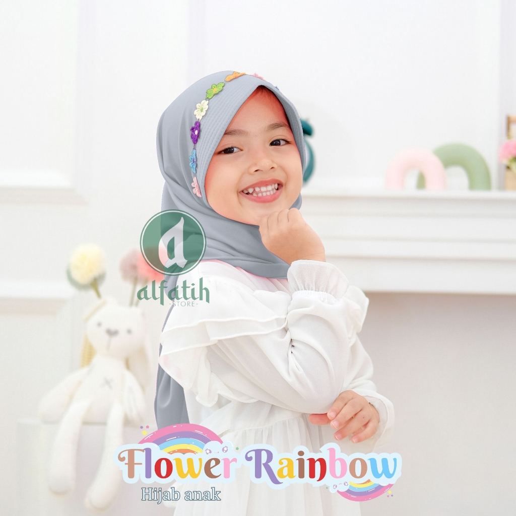 ALFATIH STORE / Hijab Anak Segitiga Rainbow Jersey / variasi Pad Antem Bunga Pelangi / Jilbab anak murah