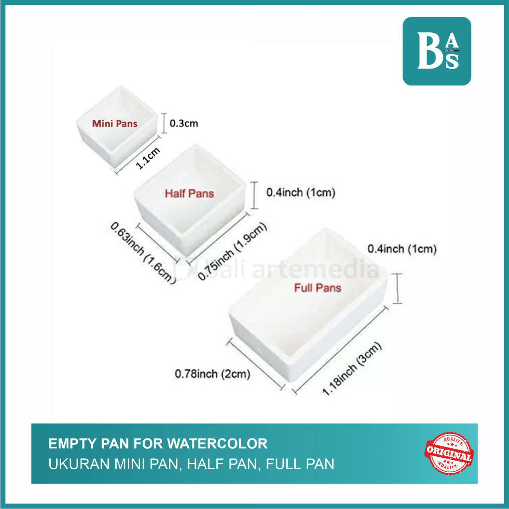 

Empty pan for watercolor / Wadah Cat Air dengan 3 Ukuran - Mini pan, Half pan, Full pan Peralatan Melukis Terlaris dari BAS Bali Art Supplies Jakarta