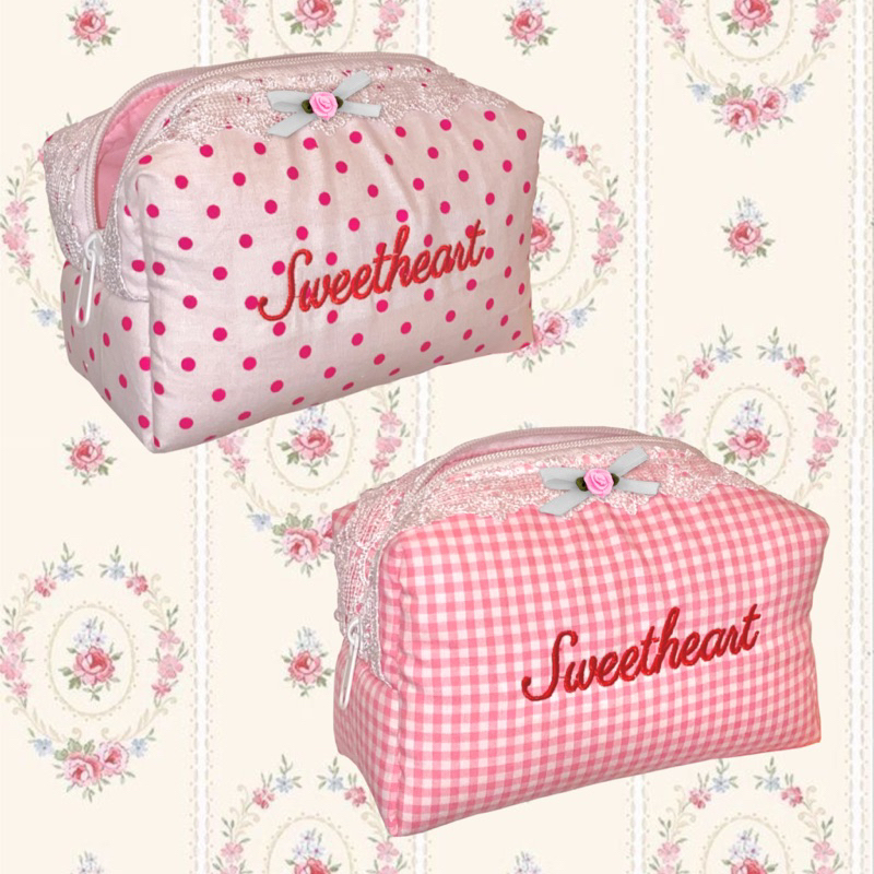 SWEETHEART POLKADOT POUCH | Coquette Pouch | Makeup Skincare Travel Pouch Bag