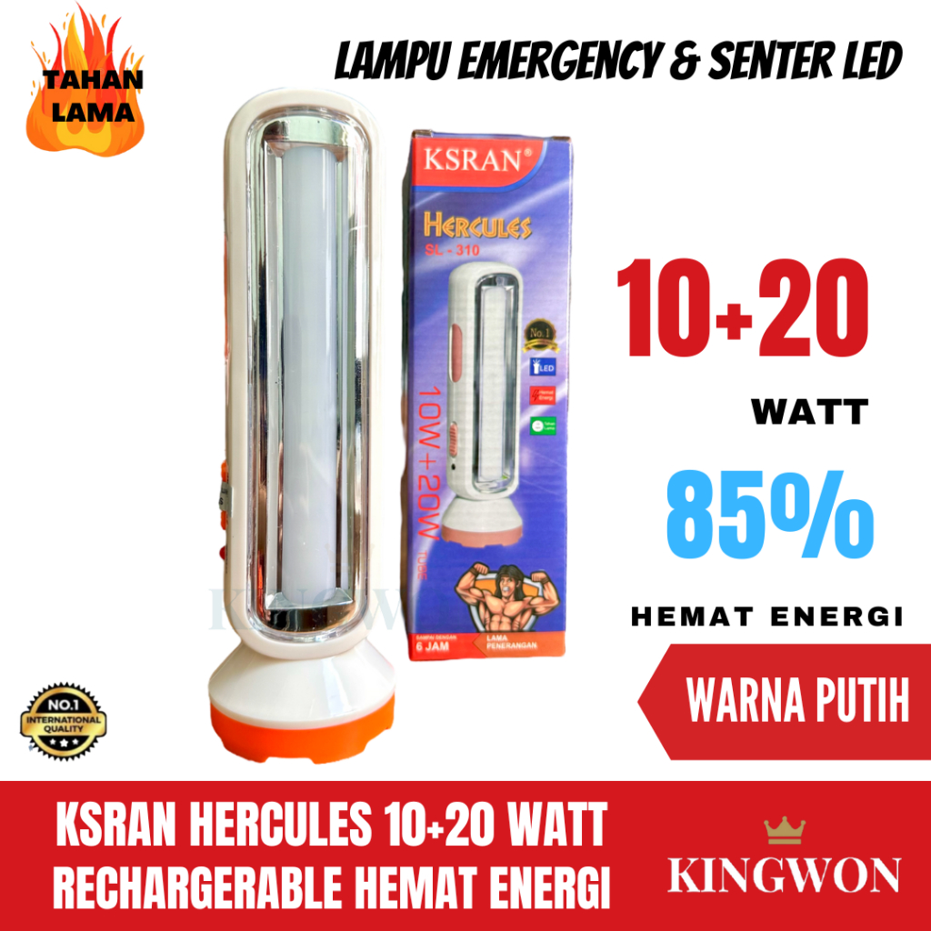 SENTER LAMPU LED DAN EMERGENCY RECHARGEABLE FLASHLIGHT CHARGER 10W +20W 2 IN 1 SUPERTERANG HEMAT ENERGI LAMPU EMERGENCY